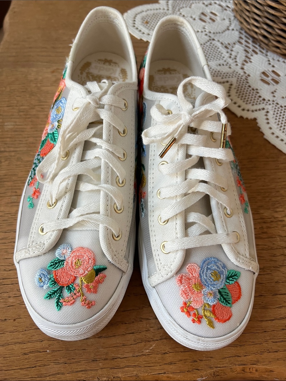 Keds x Rifle Paper Co White Floral Embroidered Canvas Sneakers - Women's 8